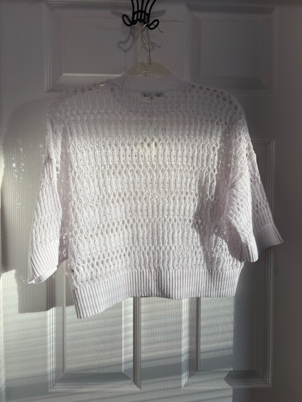 Madewell Open Knit Cropped Sweater XS White Short Sleeve Beachy Oversized NWT - Picture 7 of 7